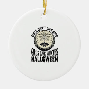 Girls Like Witches Halloween Vintage Vector Design Ceramic Tree Decoration