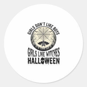 Girls Like Witches Halloween Vintage Vector Design Classic Round Sticker