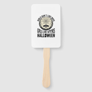 Girls Like Witches Halloween Vintage Vector Design Hand Fan