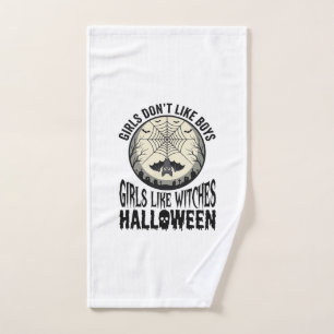 Girls Like Witches Halloween Vintage Vector Design Hand Towel