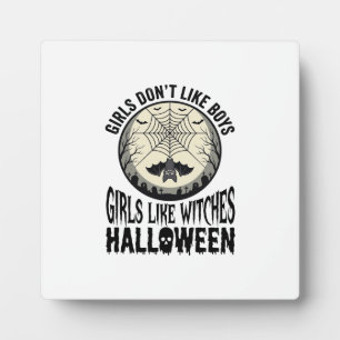 Girls Like Witches Halloween Vintage Vector Design Plaque