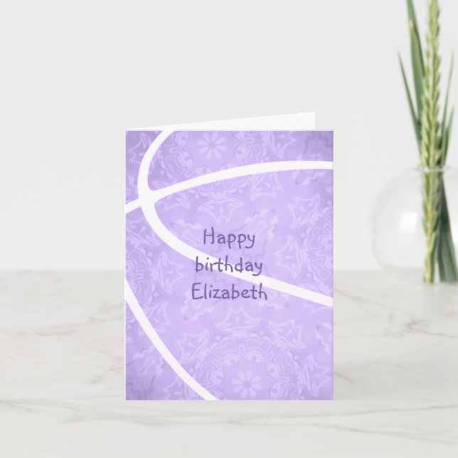 girls lilac purple basketball happy birthday card (Front)