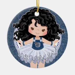 Girls Little Cutie in Denim & Diamonds Christmas Ceramic Tree Decoration