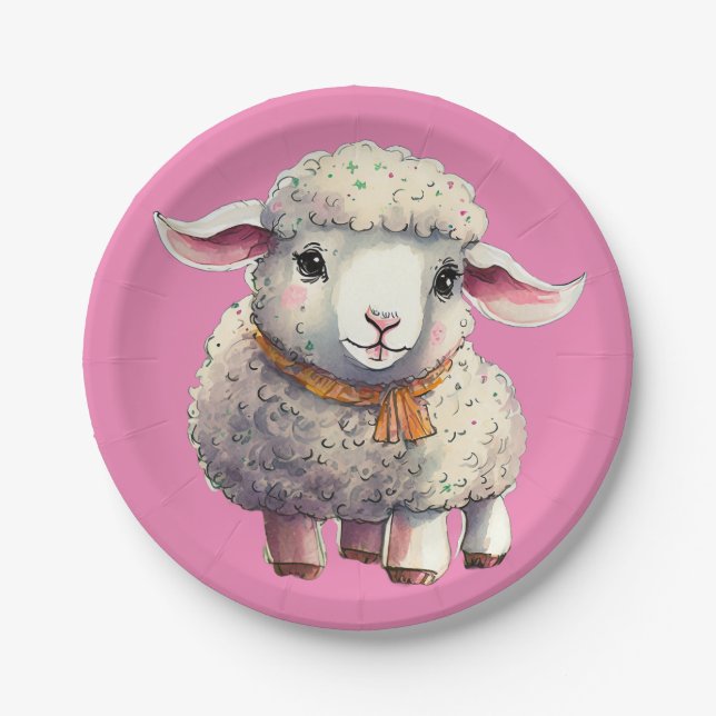 Girl's Little Lamb Paper Plates, 7" Round Paper  Plate (Front)