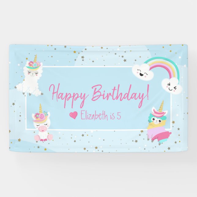 Girls Llamacorn Unicorn Happy Birthday Party Banner (Horizontal)