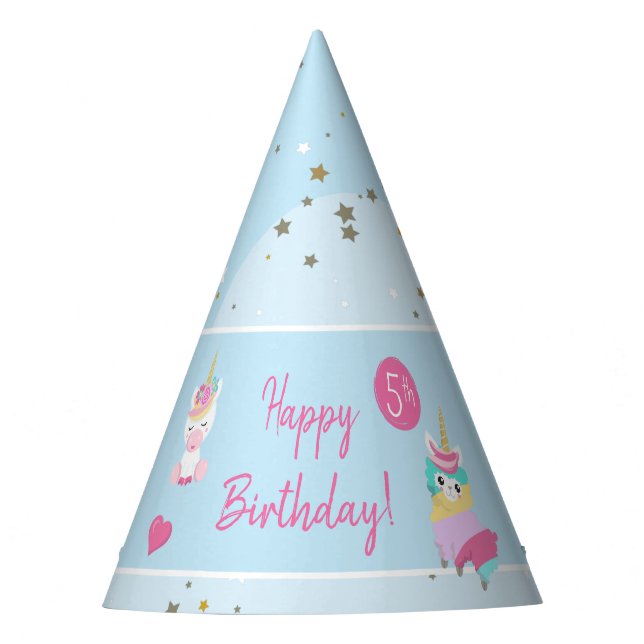 Girls Llamacorn Unicorn Happy Birthday Party Hat (Front)