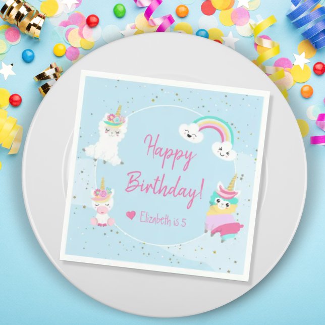 Girls Llamacorn Unicorn Happy Birthday Party Napkin (Creator Uploaded)