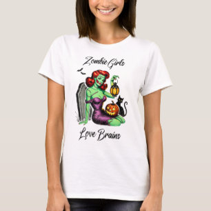 Girls Love Brains Retro Vintage Pin-up Nerd Hallow T-Shirt