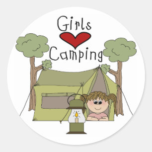 Girls Love Camping Classic Round Sticker