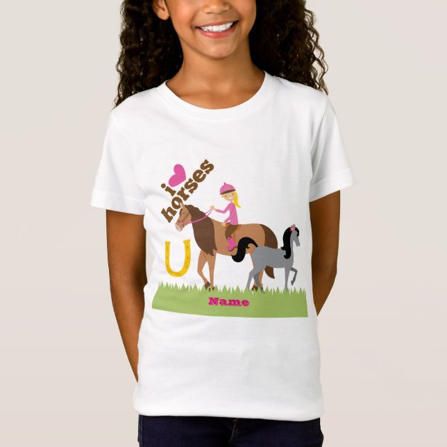 Girls Love Horses Cute Gift Personalised T-Shirt (Front)