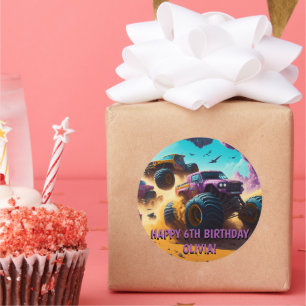 Girls Love Monster Trucks Too Birthday Party Classic Round Sticker