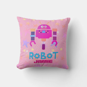 GIRLS Love ROBOTS Decor Pink Purple Stars Cushion