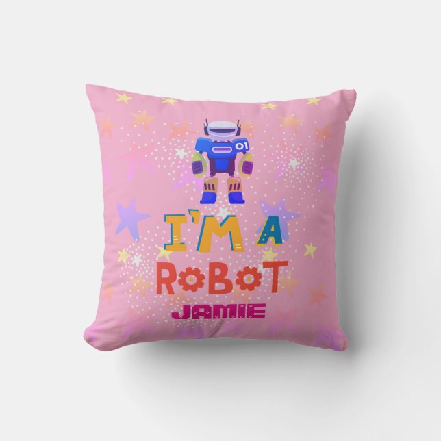 Girls Love Robots Pink Cute Cartoon Named Cushion (Front)