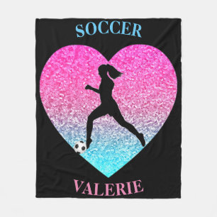 Girls Love Soccer Black Custom Fleece Blanket
