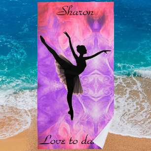 Girls "Love to Dance" Pink & Purple Beach Towel