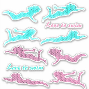 Girls "Love to swim" Sequins Swimmer Stickers