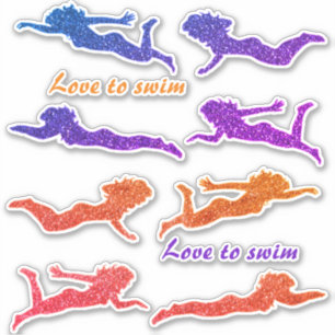 Girls "Love to swim" Sparkly Swimmer Stickers!