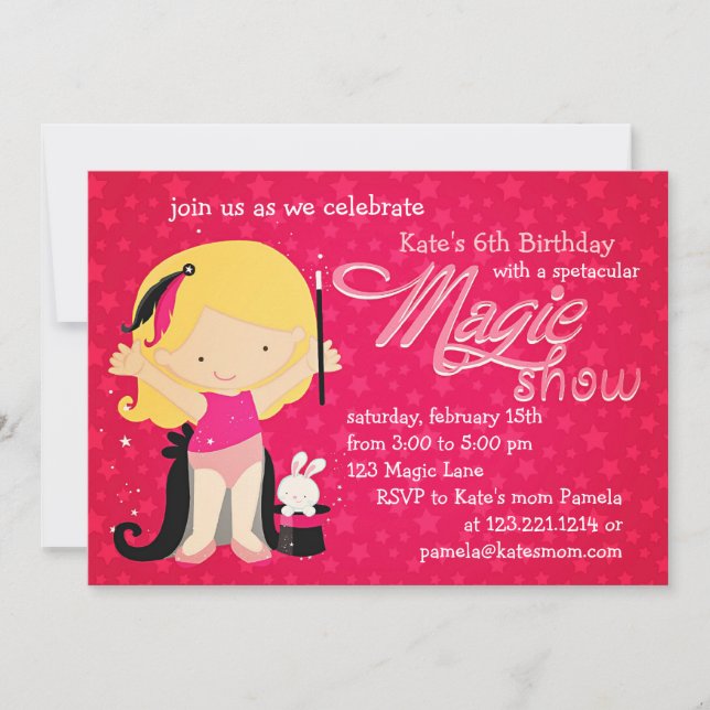 Girls Magic Theme Birthday Invitation (Front)