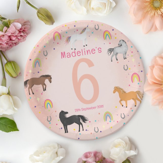 Girls Magical Cute Pastel Pink Unicorn Birthday Paper Plate (Creator Uploaded)