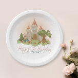 Girls Magical Pink Fairytale Castle Kids Birthday Paper Plate<br><div class="desc">This magical fairytale-themed kids birthday paper plate design features a modern prince and princess, with an enchanted castle, butterfly’s, flowers, hares, a magical deer, and whimsical mushrooms. This pink “once upon a time” design can be easily personalised with your girls name and age. The perfect enchanted addition to your child's...</div>