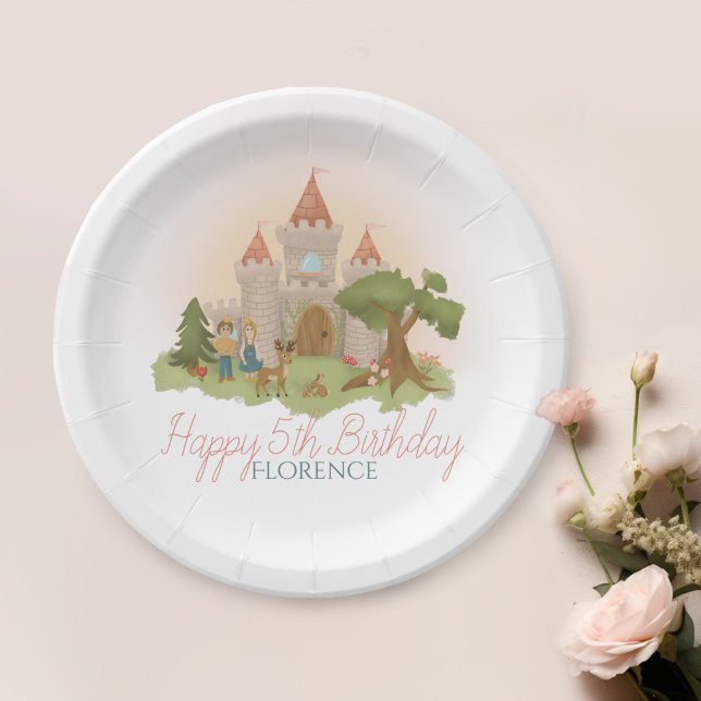 Girls Magical Pink Fairytale Castle Kids Birthday Paper Plate (Creator Uploaded)