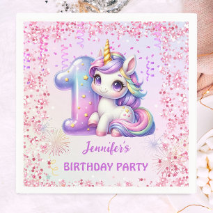 Girls Magical Unicorn 1st Birthday Party Napkin