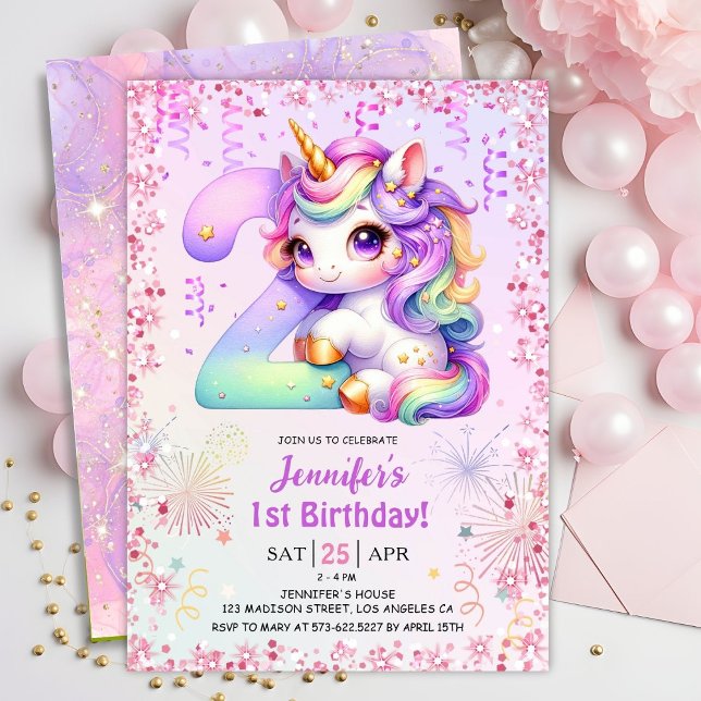 Girls Magical Unicorn 2nd Birthday Party Invitation (Creator Uploaded)