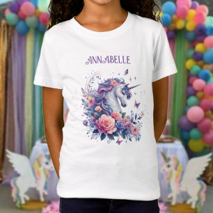Girl's Magical Unicorn Pink Purple Sparkles Name T-Shirt