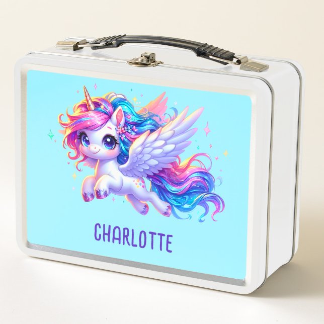 Girls Magical Unicorn Rainbow Kids Personalised  Metal Lunch Box (Creator Uploaded)