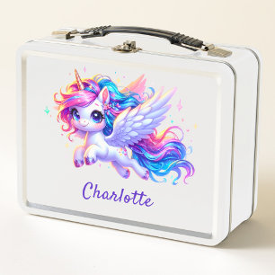 Girls Magical Unicorn Rainbow Kids Personalised  Metal Lunch Box
