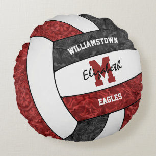girls maroon black volleyball club colours round cushion