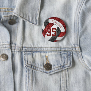 girls maroon black volleyball team colours 6 cm round badge