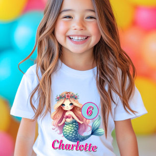 Girls Mermaid age and name birthday T-Shirt
