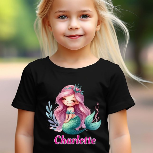 Girls Mermaid custom name black T-Shirt (Creator Uploaded)