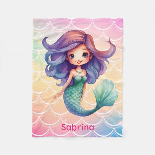 Girl's mermaid  fleece blanket (Front)