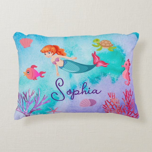 Girls Mermaid Personalised Cushion (Front)