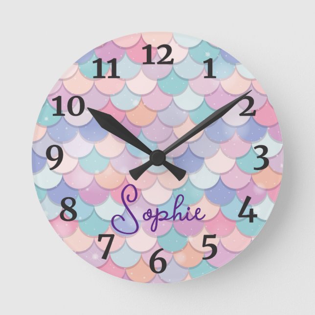 Girls Mermaid Personalized Name Clock (Front)