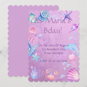 GIRLS MERMAID SEA THEME BIRTHDAY INVITATION