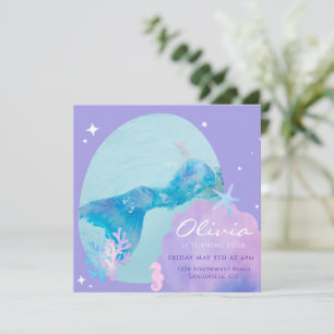 Girls Mermaid Tail Under the Sea Birthday Invite