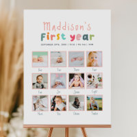 Girls Minimalist First Year Birthday Photo Collage