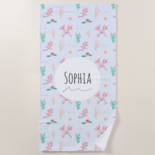 Girls Modern and Cute Axolotl Pattern Kids Beach Beach Towel (Front)