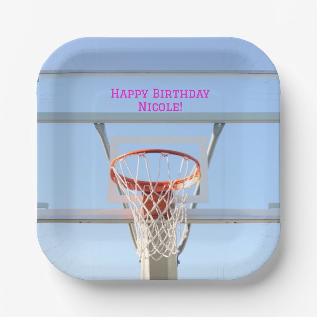 Girls Modern  Birthday Party Basketball  Paper Plate (Front)