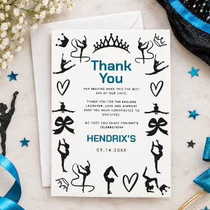 Girls Modern Black Gymnastics 10th Birthday Thank You Card