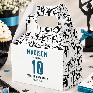 Girls Modern Black Gymnastics Kids 10th Birthday Favour Box