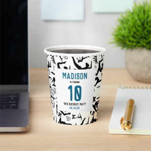 Girls Modern Black Gymnastics Kids 10th Birthday Paper Cups