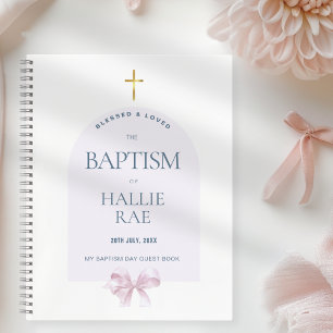 Girl's Modern Pink Bow Baptism Guest Book