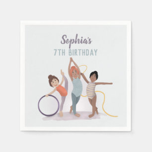Girls Modern Purple Gymnastics Kids Birthday Napkin