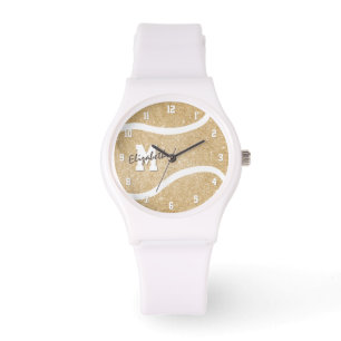 girls monogrammed gold tennis player watch