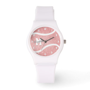 girls monogrammed pink tennis player watch