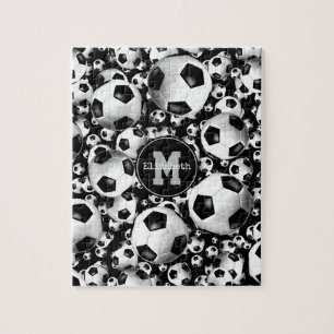 Girl's monogrammed soccer balls pattern jigsaw puzzle